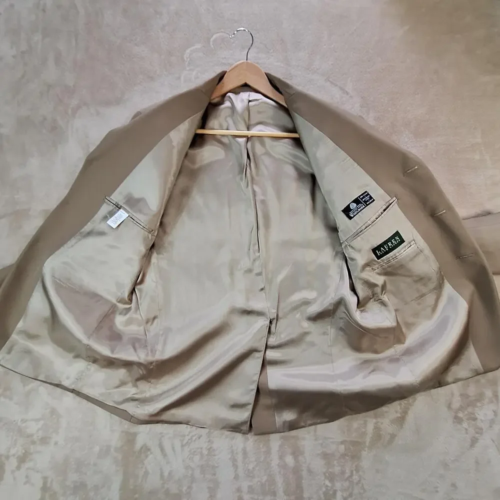 Lauren Ralph Lauren Suit Jacket Mens 40 Short Beige Wool Single Vent 3 Btn